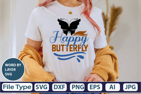 Happy Butterfly SVG Cut File SVG DesignPlante 503 