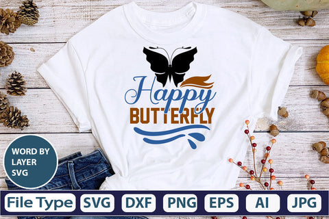 Happy Butterfly SVG Cut File SVG DesignPlante 503 