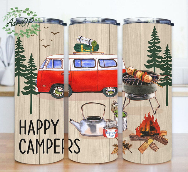 Happy Camper 20oz Skinny Tumbler, Camping Tumbler Design, Travel Outdoor Tumbler Png, Camping Sublimation Design, Camper Gift, Instant Download Sublimation AdriOP 