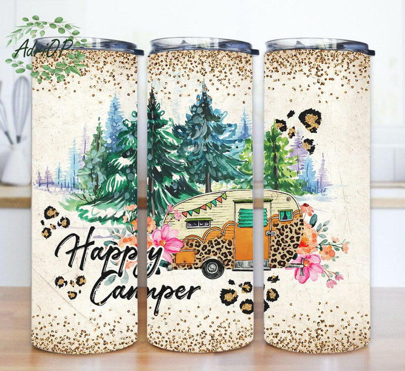 Happy Camper 20oz Tumbler Design, Camper Leopard Tumbler Png, Camping ...