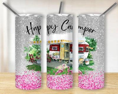 Happy Camper Coral Glitter Trailer Sublimation Design Digital Download PNG Sublimation BouDesign 