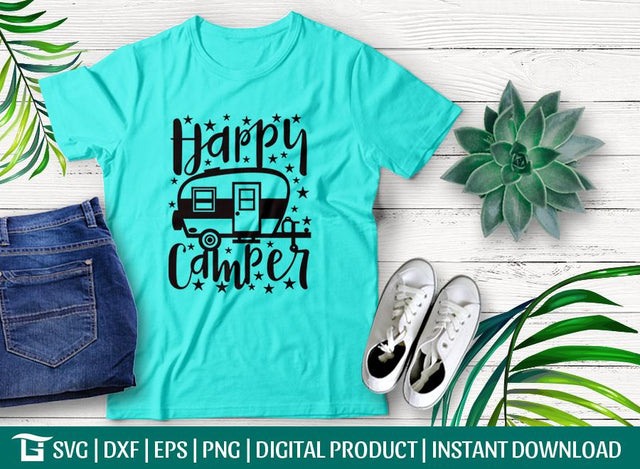 Happy Camper Cut File, Camp Life Svg, Camping Svg, Camping Life Svg, Tshirt Design SVG ETC Craft 