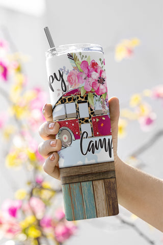 Happy Camper Floral 20oz Skinny Tumbler Sublimation Designs Tumbler Wrap PNG Sublimation CaldwellArt 