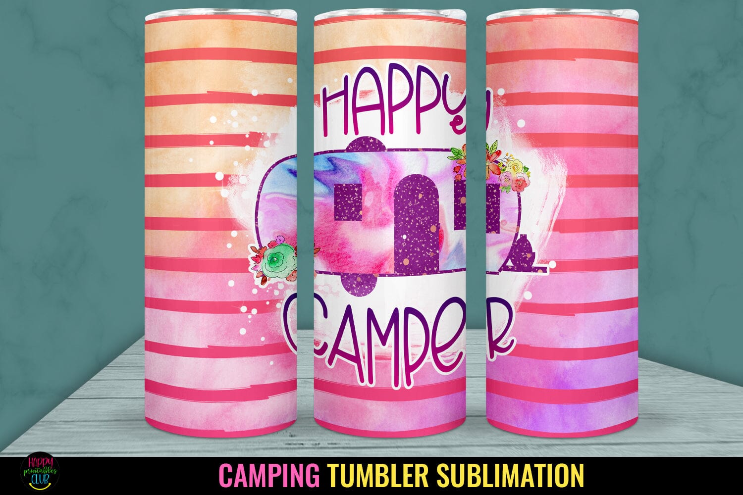 Happy Camper 20oz Tumbler Template, Camper Tumbler Design, Camping