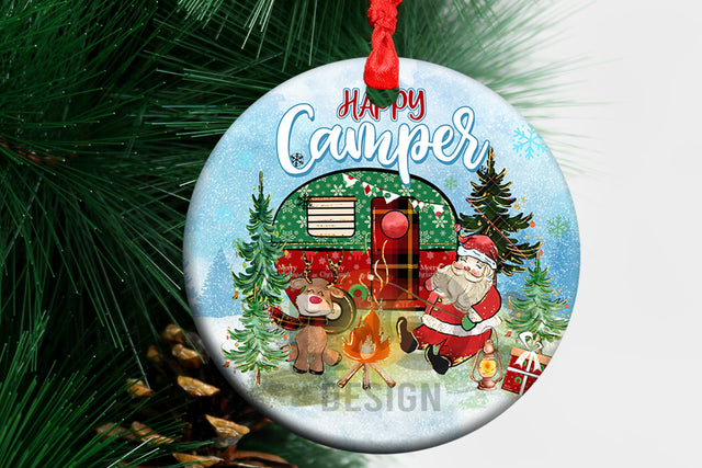 Happy Camper Ornament, Camper Ornament, Christmas Decor, Camping Ornament, Christmas Tree Ornament, Holiday Christmas Decor Sublimation BOO-design 
