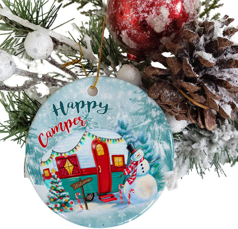 Happy Camper Ornament Png, Round Christmas Ornament, PNG Instant Download, Xmas Ornament Sublimation Designs Downloads Sublimation CaldwellArt 