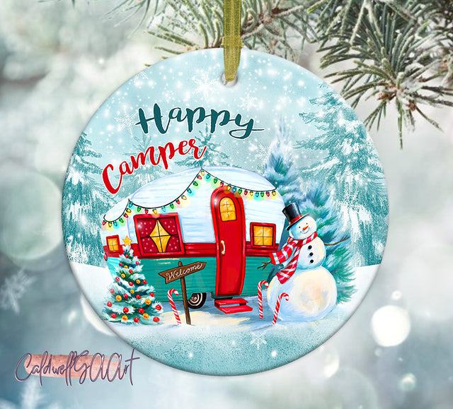 Happy Camper Ornament Png, Round Christmas Ornament, PNG Instant Download, Xmas Ornament Sublimation Designs Downloads Sublimation CaldwellArt 