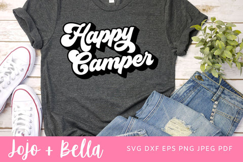 Happy Camper Retro SVG, Happy Camper Svg,Camp shirt svg,Camp life svg,Adventure svg,Camper svg,Camping Quote svg,Travel shirt svg,Cut File SVG Jojo&Bella 