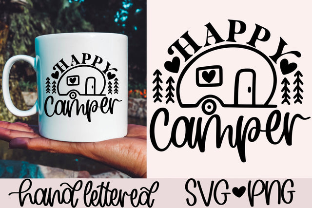 Happy camper svg, camping shirt svg, camping sign svg, camping tote svg, camp life svg, handlettered svg, camping vibes svg, camping mug svg SVG AnitaAlyiaLettering 