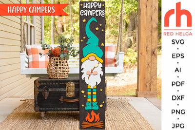 Happy Campers SVG, Porch Board Cut File, Gnome with Marshmallow Silhouette, Layered Summer Sign DXF SVG RedHelgaArt 