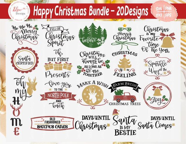 Happy Christmas Bundle - SVG, PNG, DXF, EPS SVG Elsie Loves Design 