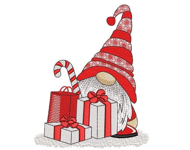 Happy Christmas Gnome with Gifts Embroidery Design, 4 sizes, Instant Download Embroidery/Applique DESIGNS Nino Nadaraia 