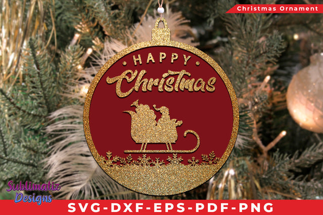 Happy Christmas Santa's Sleigh Christmas Ornament SVG Cut File SVG Sublimatiz Designs 