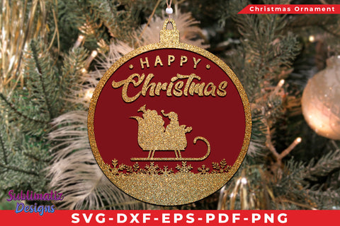 Happy Christmas Santa's Sleigh Christmas Ornament SVG Cut File SVG Sublimatiz Designs 