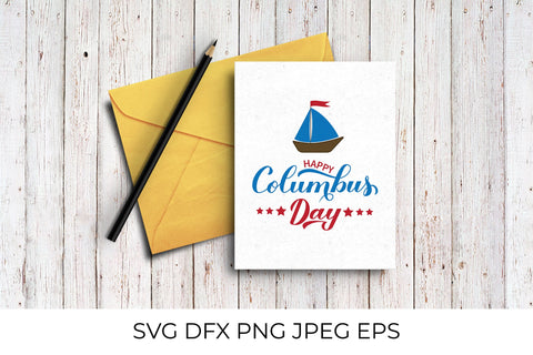 Happy Columbus Day calligraphy hand lettering with boat SVG LaBelezoka 