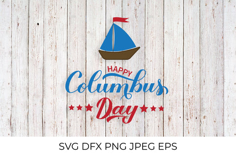 Happy Columbus Day calligraphy hand lettering with boat SVG LaBelezoka 