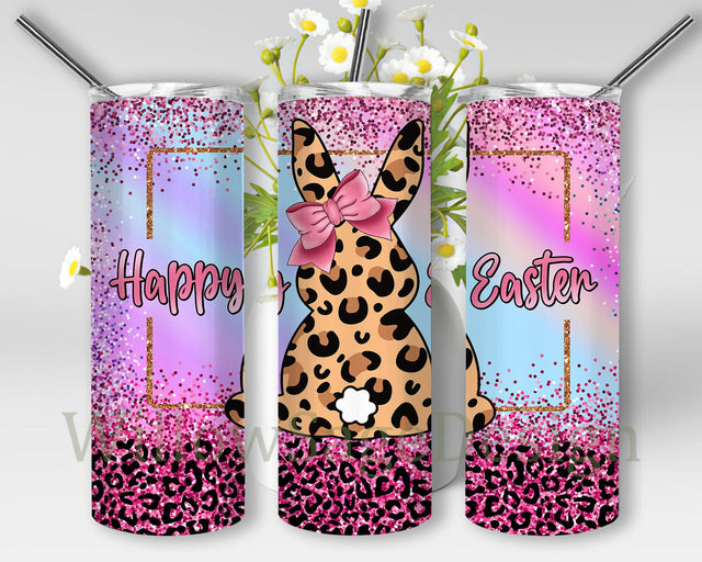 Happy Easter 20oz Skinny Tumbler, Easter Bunny Leopard Tumbler Png, Easter Day Tumbler Design, Pink Leopard Glitter Tumbler Wrap, Digital Download Sublimation WillowSageDesign 