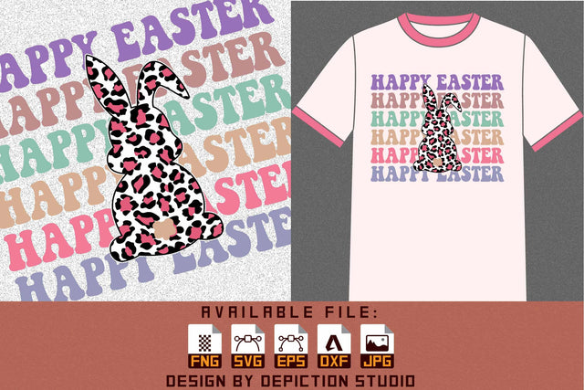 Happy Easter Animal Print Bunny T-Shirt, Easter Day Animal Print Rabbit Shirt PNG, Happy Easter Bunny Shirt Print Template Sketch DESIGN Depiction Studio 