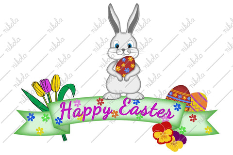 Happy Easter Banner Sign Bundle Easter Bunny Chick PNG Sublimation nikola 