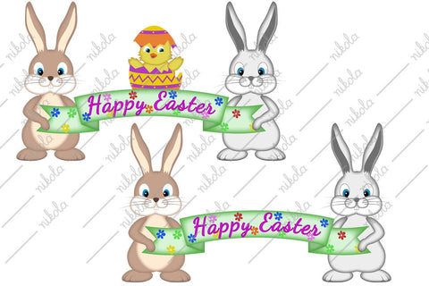 Happy Easter Banner Sign Bundle Easter Bunny Chick PNG Sublimation nikola 