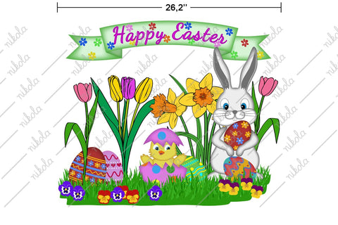 Happy Easter Banner Sign Bundle Easter Bunny Chick PNG Sublimation nikola 