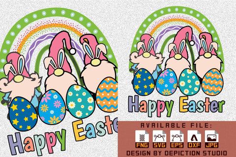 Happy Easter Bunny Eggs Gnome Rainbow T-Shirt, Easter Rainbow Shirt, Easter Eggs Shirt, Easter Day Gnome Shirt Print Template Sketch DESIGN Depiction Studio 