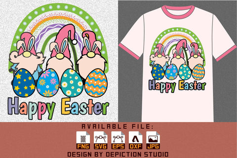Happy Easter Bunny Eggs Gnome Rainbow T-Shirt, Easter Rainbow Shirt, Easter Eggs Shirt, Easter Day Gnome Shirt Print Template Sketch DESIGN Depiction Studio 