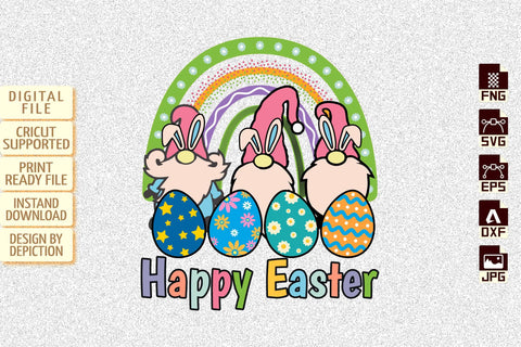 Happy Easter Bunny Eggs Gnome Rainbow T-Shirt, Easter Rainbow Shirt, Easter Eggs Shirt, Easter Day Gnome Shirt Print Template Sketch DESIGN Depiction Studio 