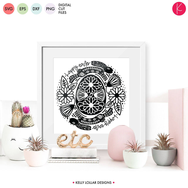 Happy Easter Bunny Folk Art SVG Kelly Lollar Designs 