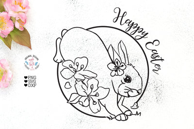 Happy Easter Bunny Round Sign Cut File SVG Graphic House Design 