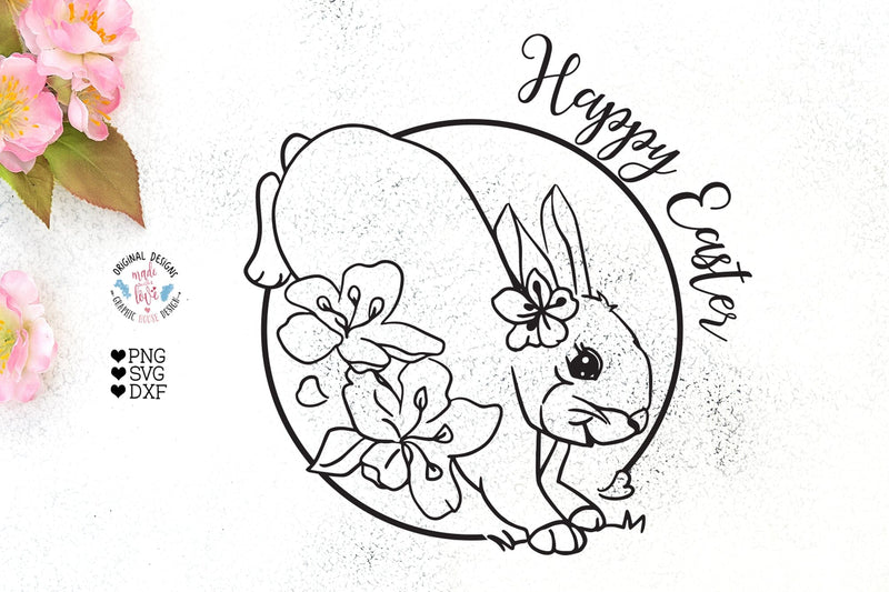 Happy Easter Bunny Round Sign Cut File SVG Graphic House Design 