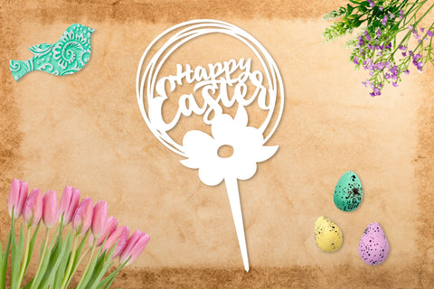 Happy Easter cake topper with flower. Easter laser cut file SVG Angelina Semenova 