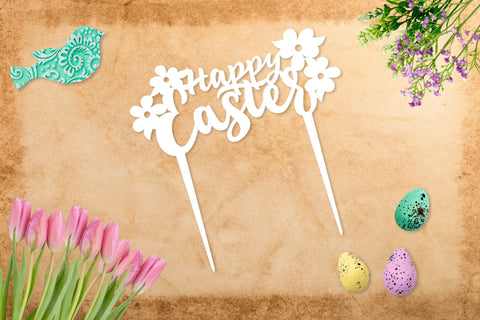 Happy Easter cake topper with spring flowers laser cut svg SVG Angelina Semenova 