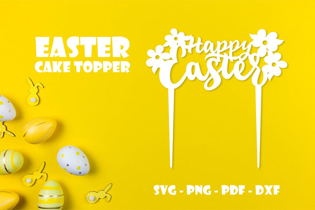 Happy Easter cake topper with spring flowers laser cut svg SVG Angelina Semenova 