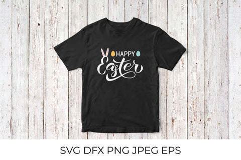 Happy Easter calligraphy hand lettering with bunny ears SVG LaBelezoka 