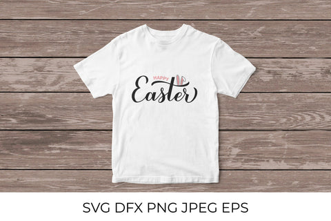 Happy Easter calligraphy hand lettering with cute bunny ears SVG LaBelezoka 
