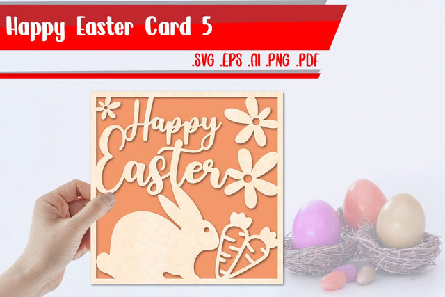 Happy Easter card 5 svg dxf eps ai png pdf 3D Paper zafrans studio 