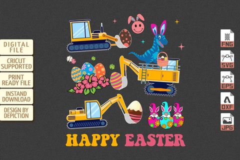 Happy Easter Cavator T-Shirt, Easter Dinosaur Shirt, Easter Whicker Basket Shirt, Easter Egg's Shirt Print Templat Sketch DESIGN Depiction Studio 