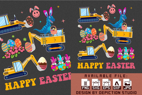 Happy Easter Cavator T-Shirt, Easter Dinosaur Shirt, Easter Whicker Basket Shirt, Easter Egg's Shirt Print Templat Sketch DESIGN Depiction Studio 