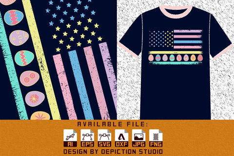 Happy Easter Day American Flag T-Shirt, Easter Day Flag Shirt, Easter Day Egg Shirt, USA Flag Easter Day Shirt Print Template Sketch DESIGN Depiction Studio 