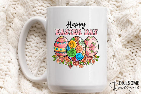 Happy Easter Day Eggs Floral PNG Sublimation Owlsome.Designs 