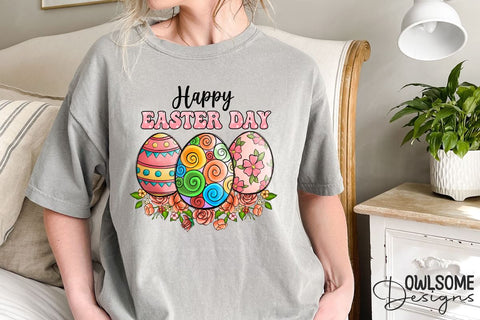Happy Easter Day Eggs Floral PNG Sublimation Owlsome.Designs 
