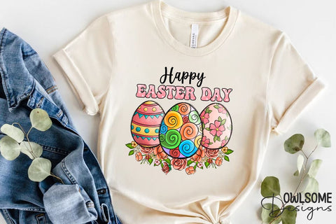 Happy Easter Day Eggs Floral PNG Sublimation Owlsome.Designs 