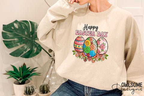 Happy Easter Day Eggs Floral PNG Sublimation Owlsome.Designs 