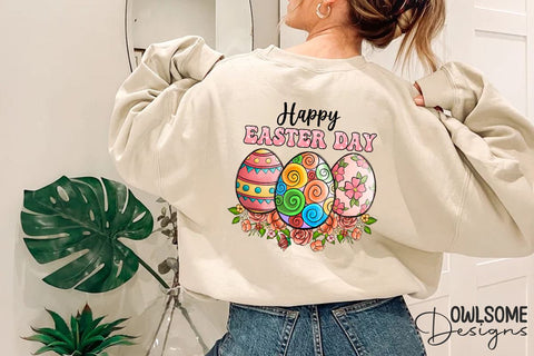 Happy Easter Day Eggs Floral PNG Sublimation Owlsome.Designs 