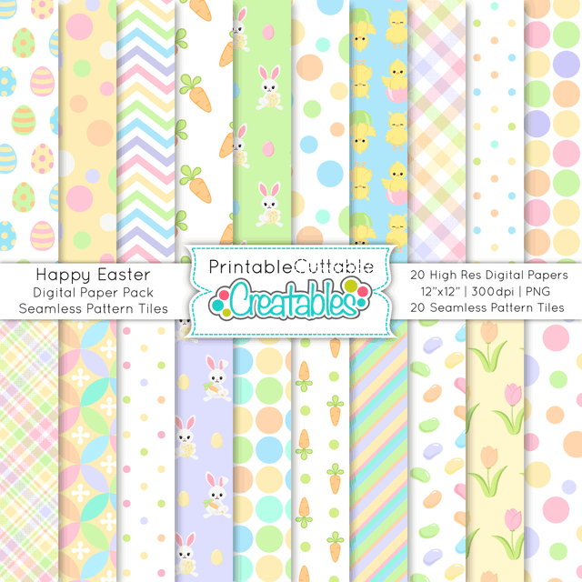 Happy Easter Digital Patterns Pack Printable Cuttable Creatables 