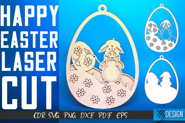 Happy Easter Egg Laser Cut SVG | Easter SVG Design | CNC Files SVG Fly Design 