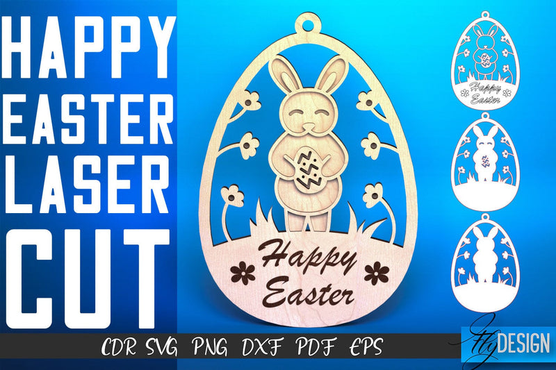 Happy Easter Egg Laser Cut SVG | Easter SVG Design | CNC Files SVG Fly Design 