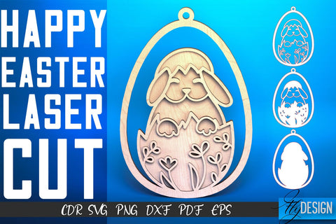 Happy Easter Egg Laser Cut SVG | Easter SVG Design | CNC Files SVG Fly Design 