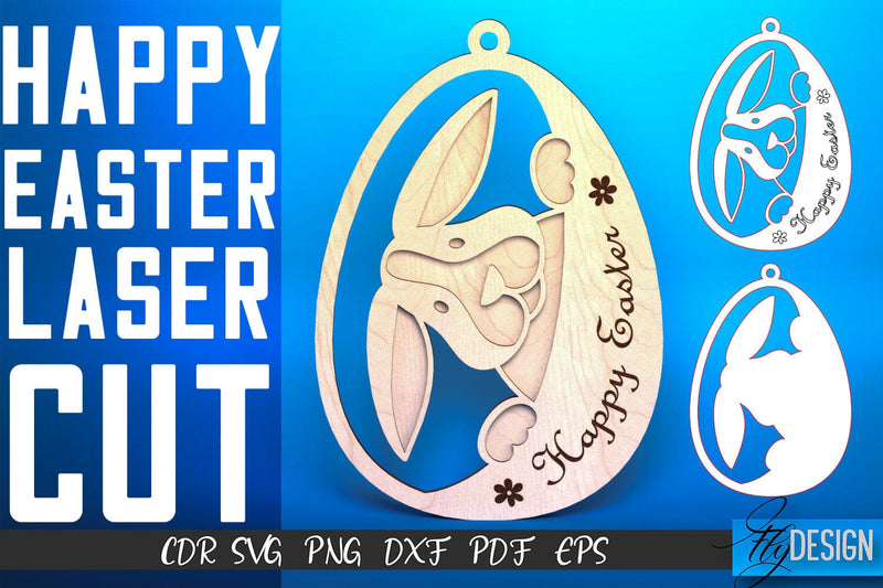 Happy Easter Egg Laser Cut SVG | Easter SVG Design | CNC Files SVG Fly Design 